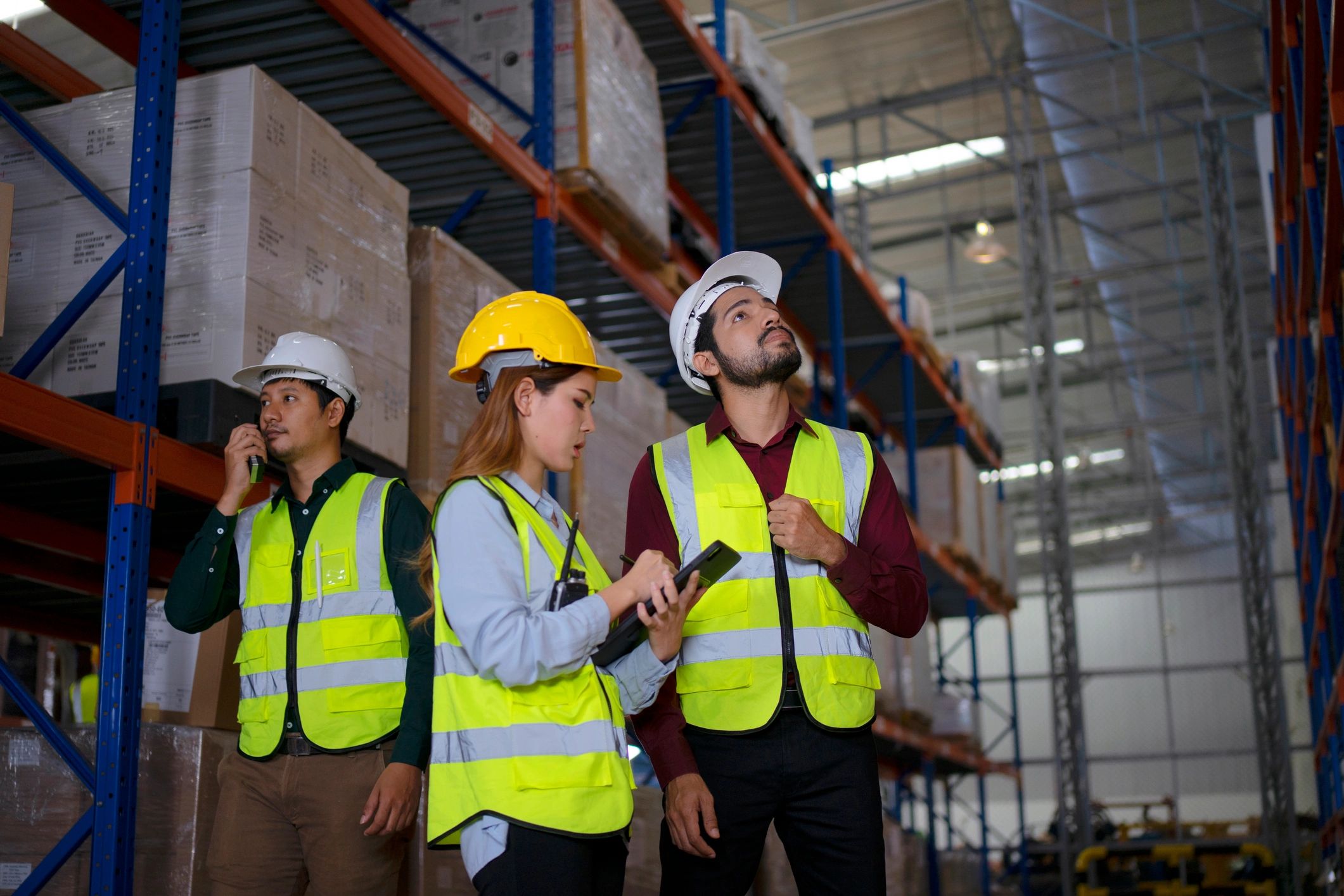 Warehouse team standing together in logistics facility