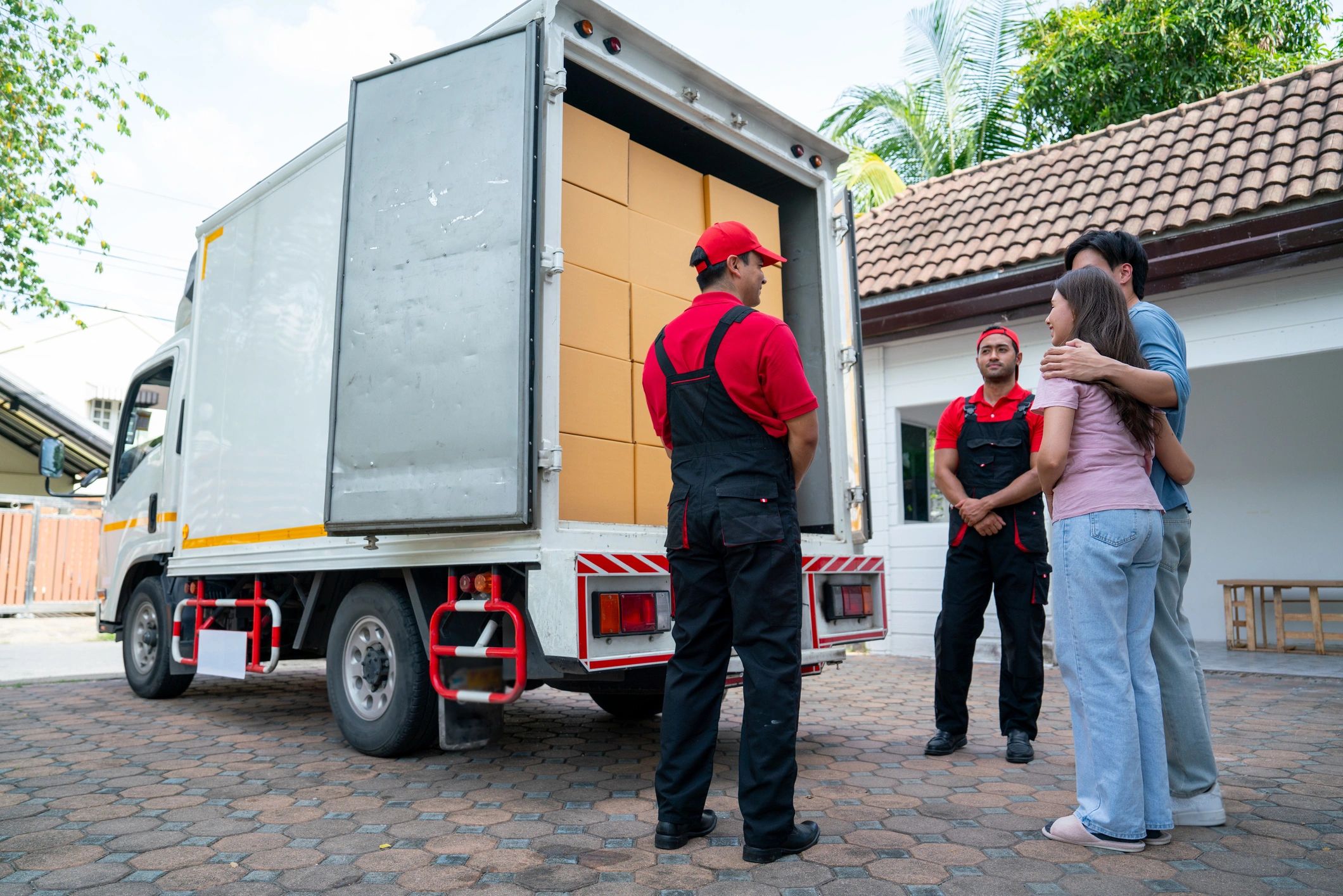 Courier team delivering parcels to customers