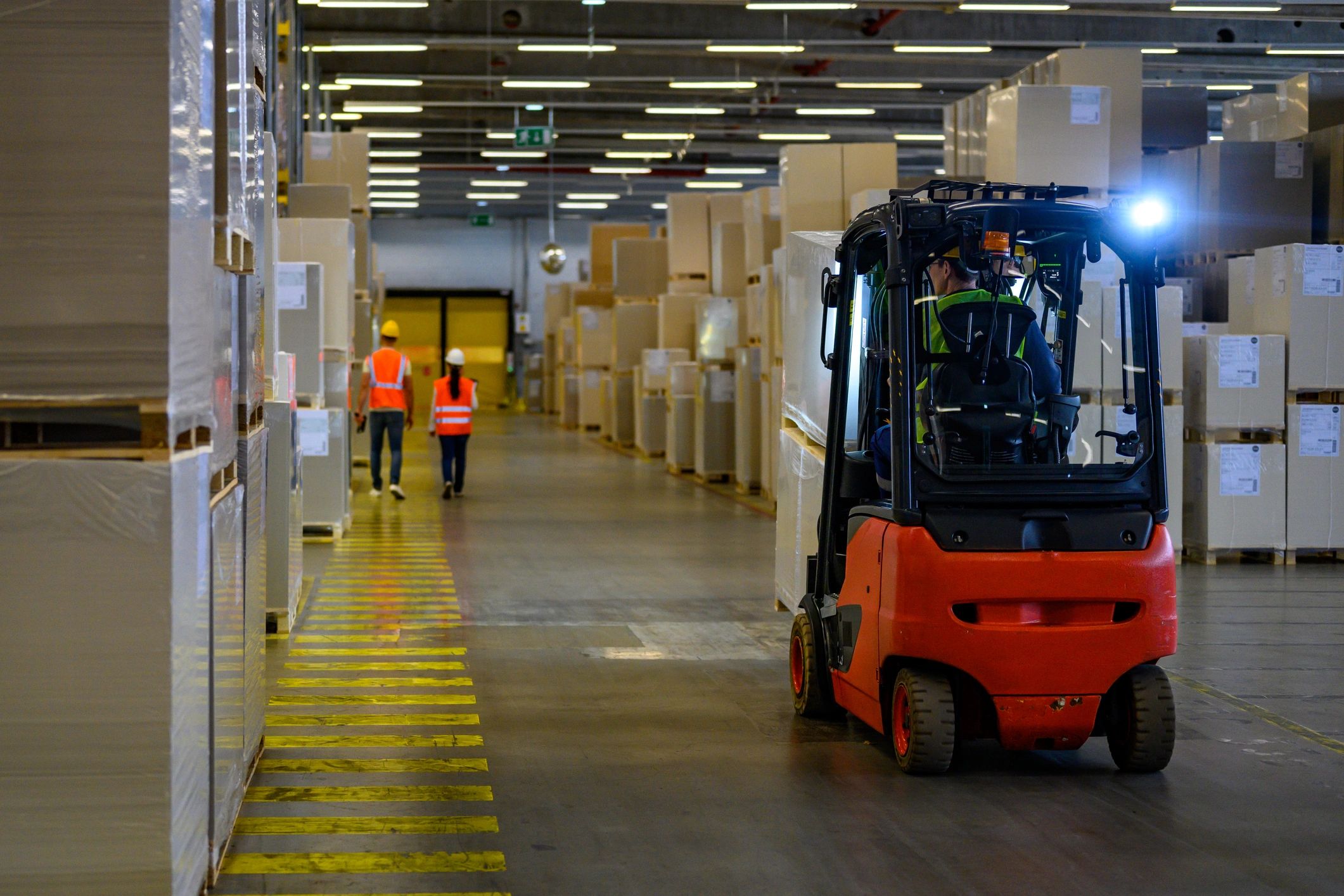 Warehouse logistics team operating in a distribution facility